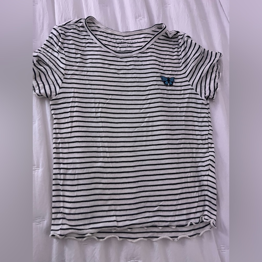 American Eagle striped butterfly shirt
